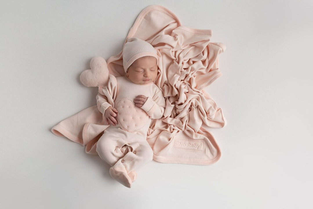 Velveteen Graphic Baby Footie in Blush, Lifestyle
