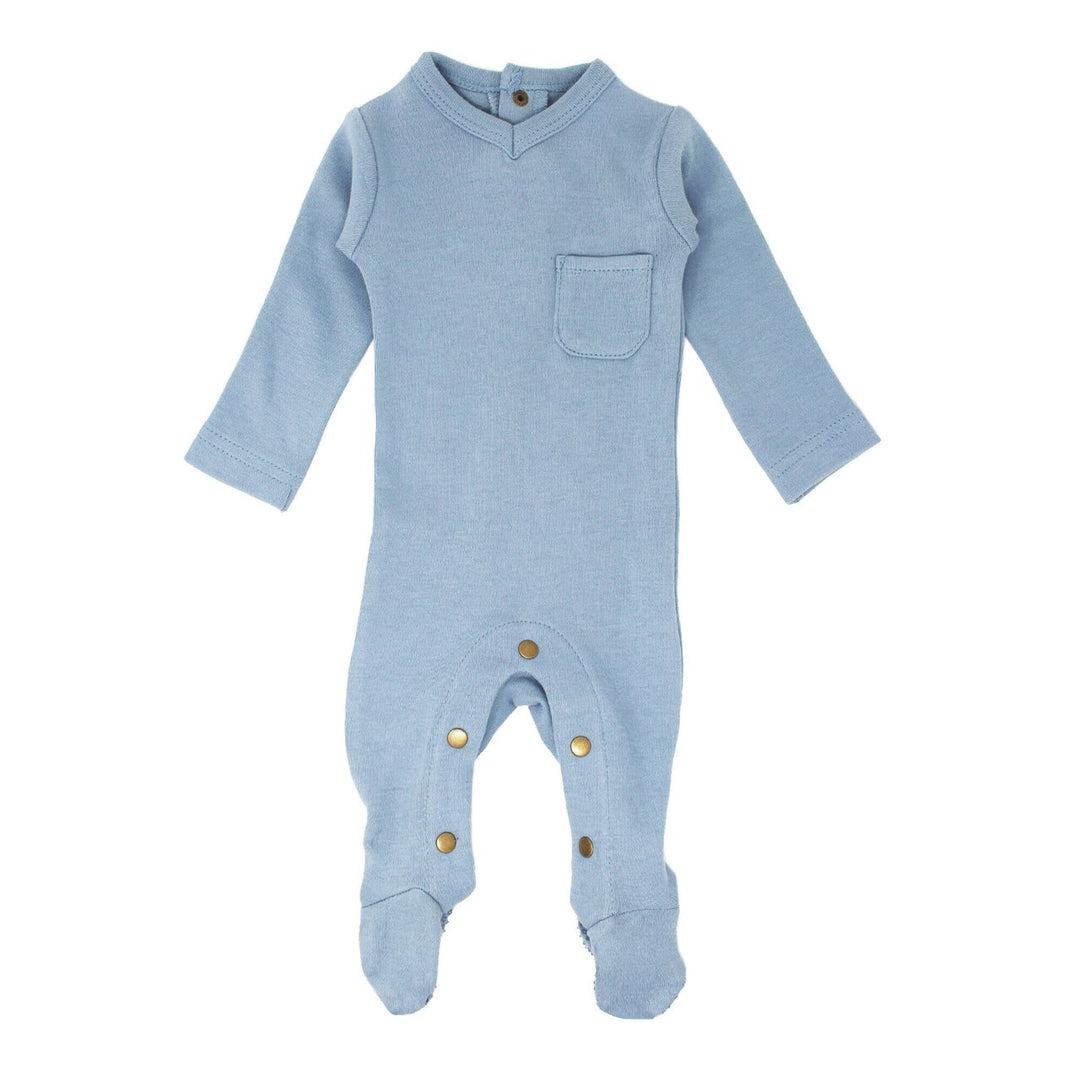 V-Neck Baby Footie in Pool, Flat