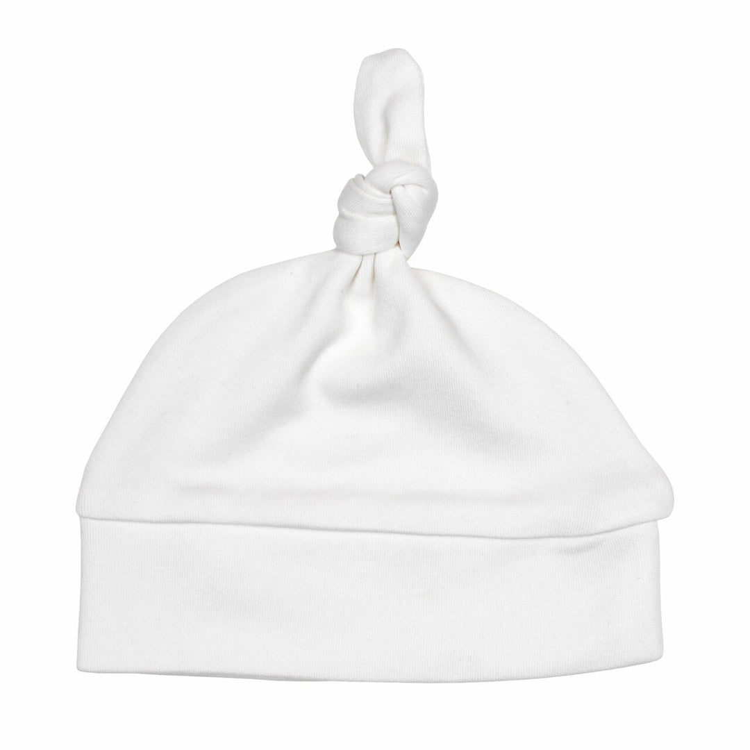 Organic Banded Top-Knot Hat in White.