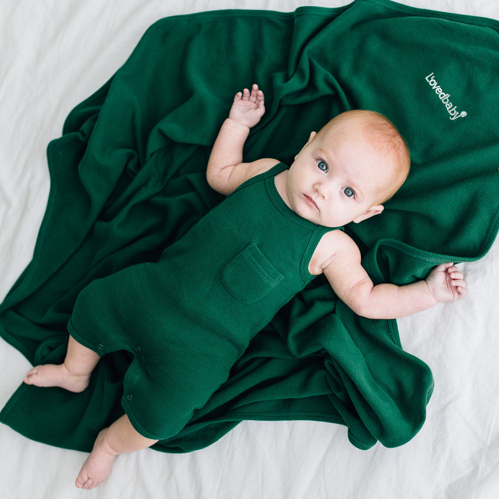 Organic Thermal Romper in Emerald, Lifestyle