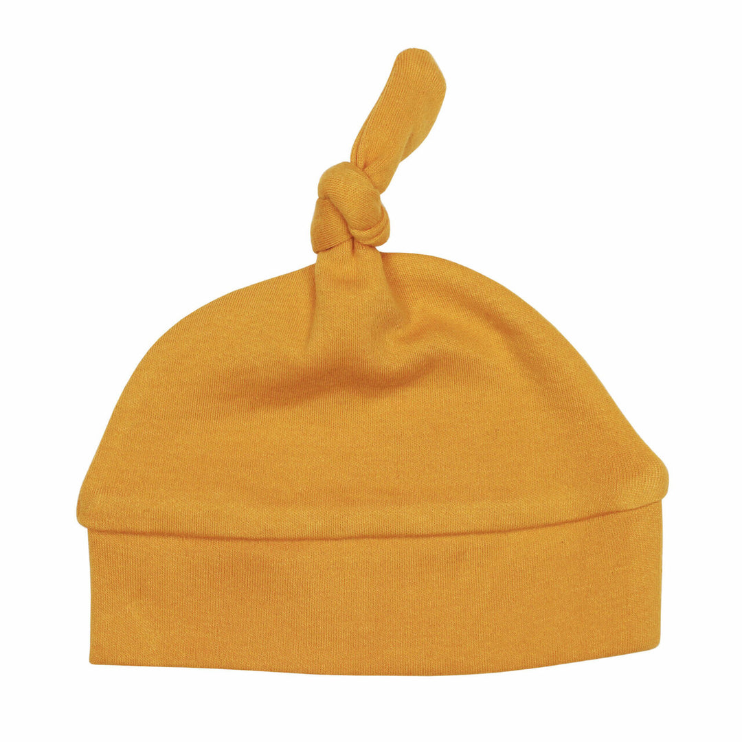 Organic Banded Top-Knot Hat in Tangerine, a bright orange color.