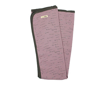 Organic Swaddling Blanket in Lavender City Names, a light purple fabric with city names print.