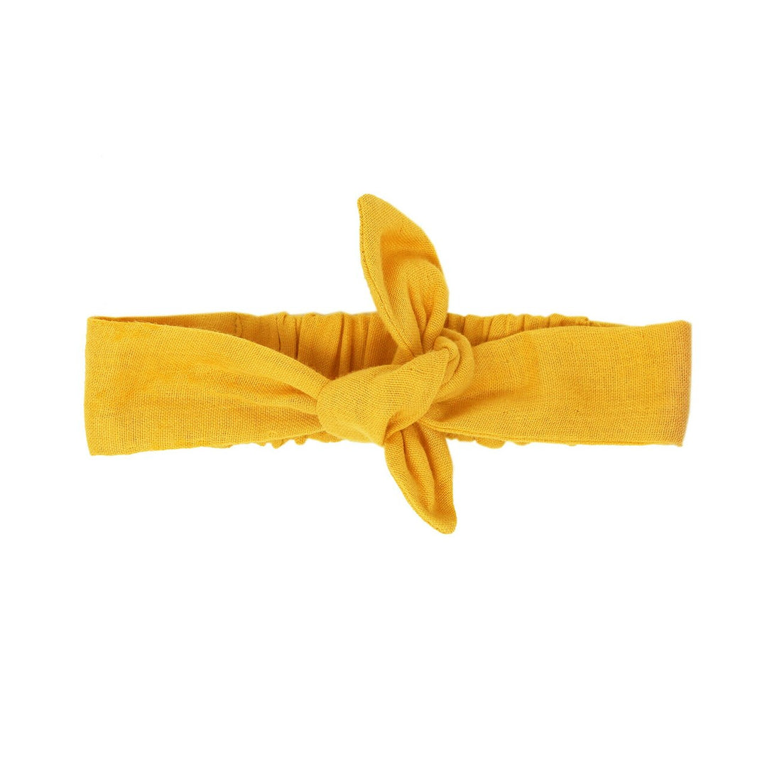 Organic Muslin Tie Headband in Saffron, Flat