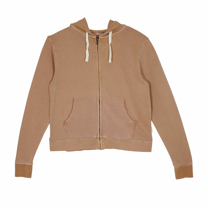Womens' French Terry Hooded Sweatshirt in Adobe, a tan clay color.