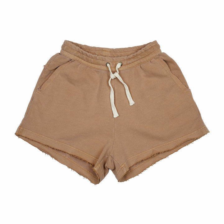 Women's French Terry Shorts in Adobe, a tan clay color.