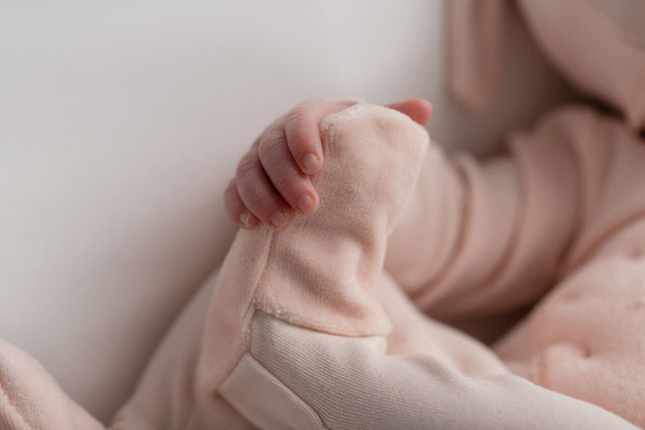 Velveteen Graphic Baby Footie in Blush, Lifestyle