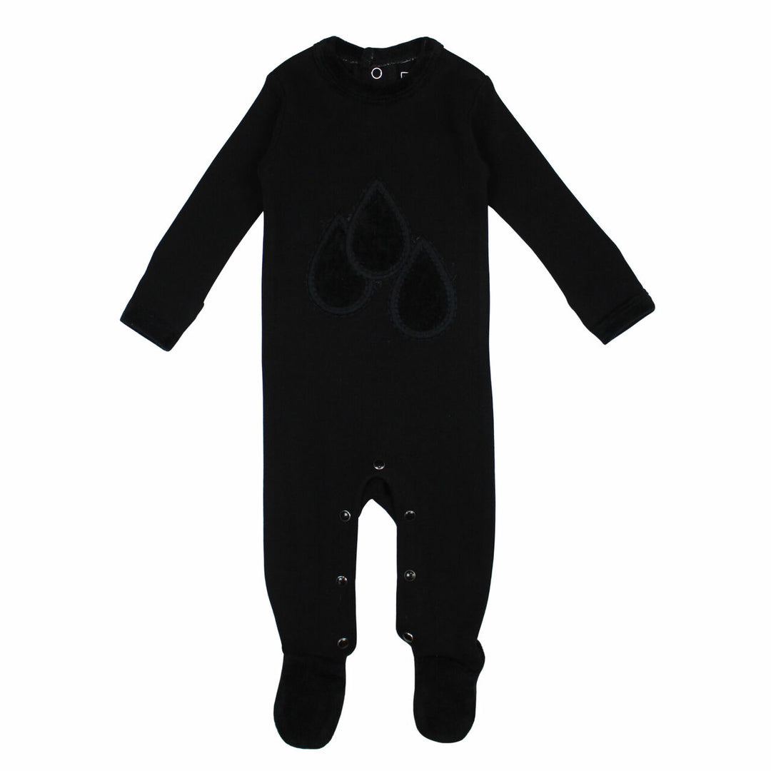 Velveteen Graphic Baby Footie in Black, Flat