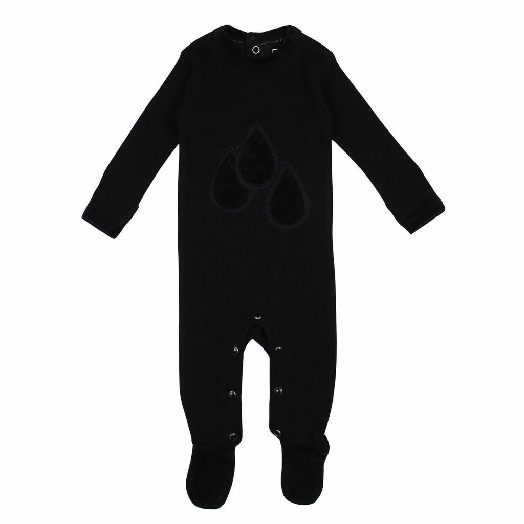 Organic Velveteen Graphic Footie in Black