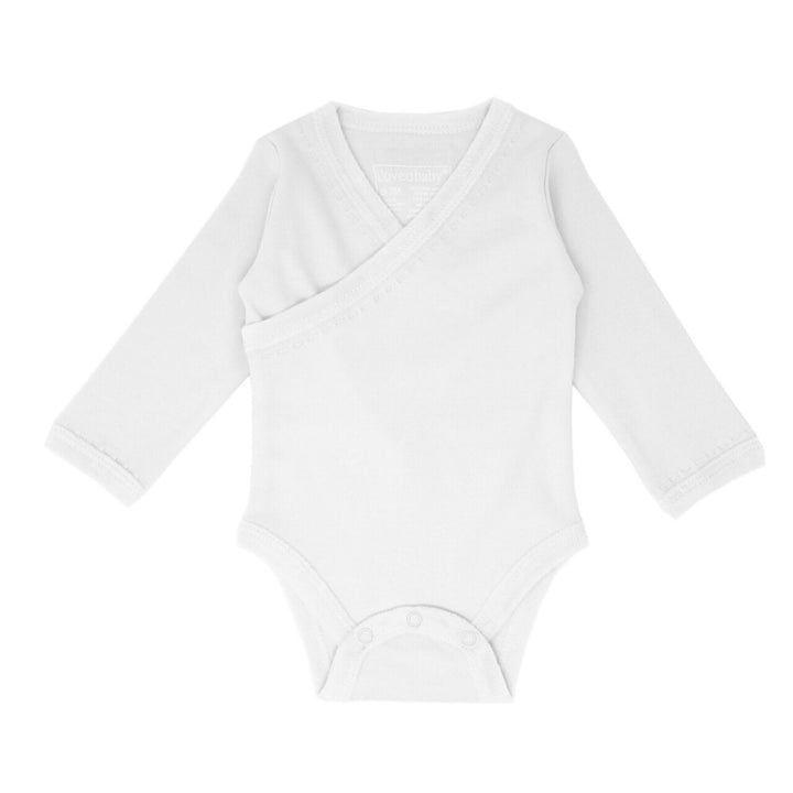 Velveteen L/Sleeve Wrap Bodysuit in White, Flat
