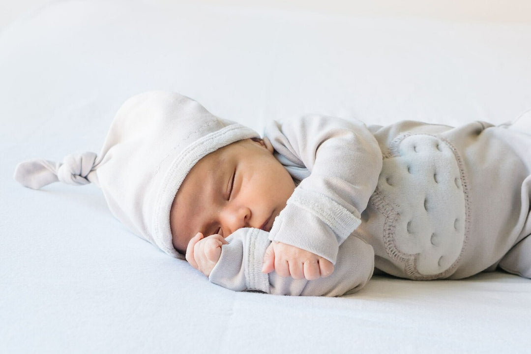 Velveteen Graphic Baby Footie in Light Gray, Lifestyle