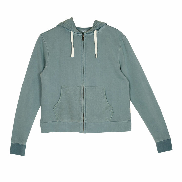 Womens' French Terry Hooded Sweatshirt in Jade, a blue green color.