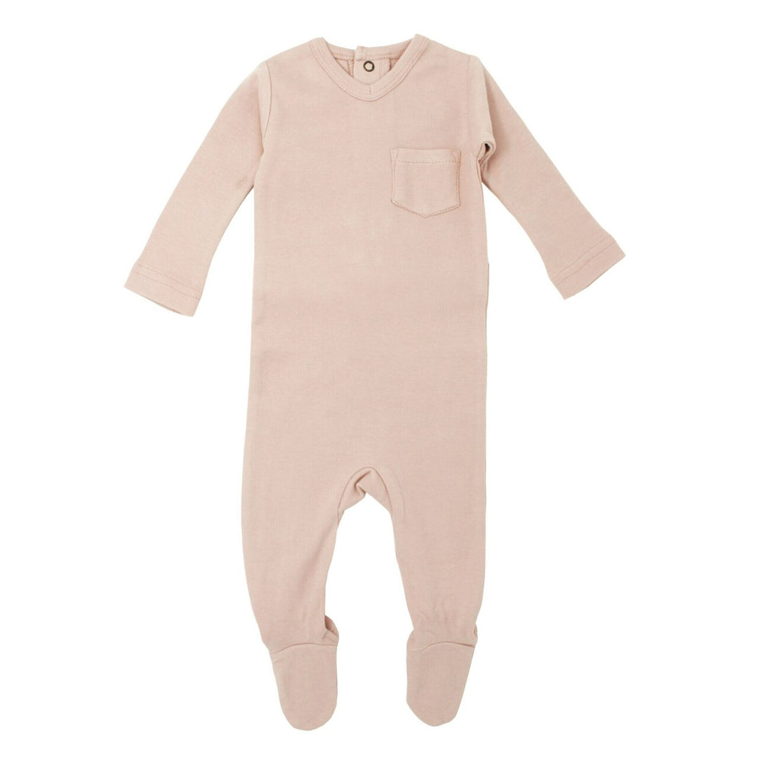 V-Neck Baby Footie in Rosewater, Flat