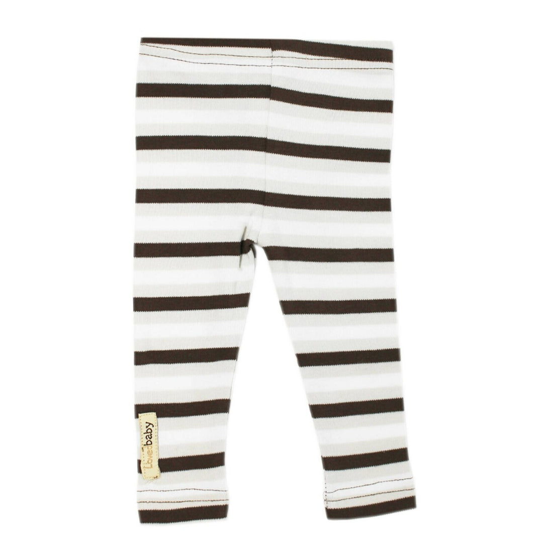 Organic Leggings in Bark Stripe, a white, brown and off white stripe pattern .