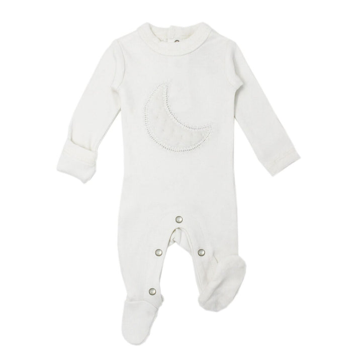 Velveteen Graphic Baby Footie in White, Flat