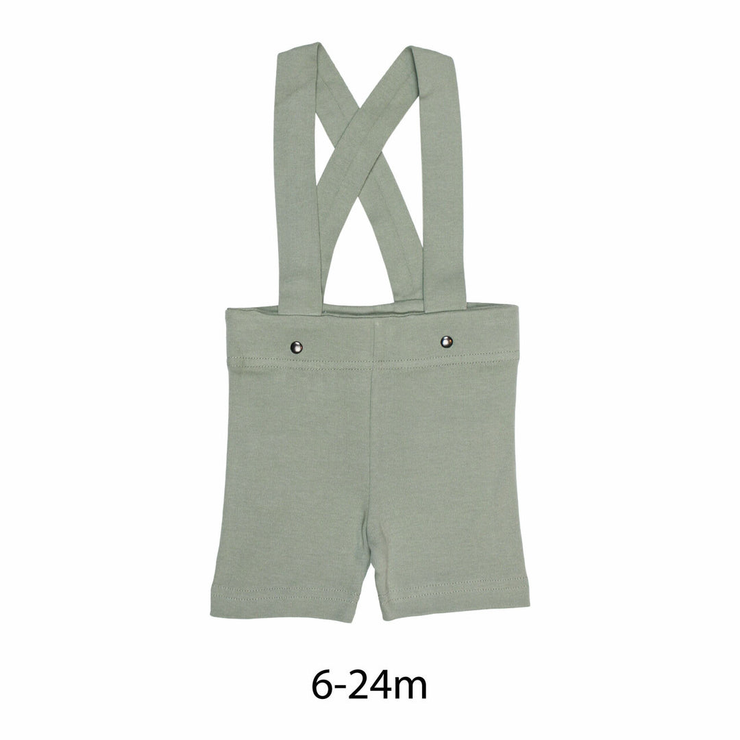 Suspender Shorts in Seafoam, a light green color.