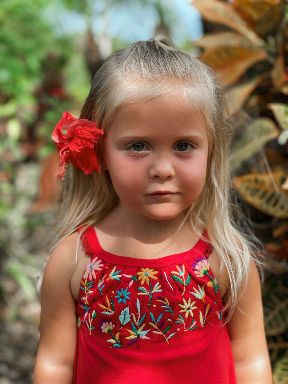 Chili Pepper Floral - Kids' Organic Embroidered Twirl Dress W/pockets Chili Pepper Floral - Kids' Organic Embroidered Twirl Dress W/pockets