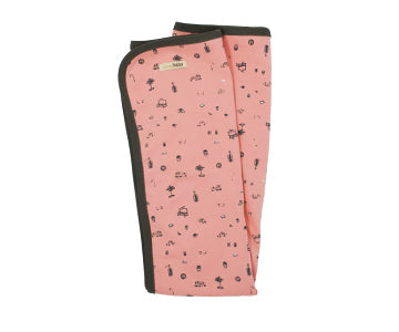 Organic Swaddling Blanket in Coral Itty Bitty City, a coral fabric with city icon print.