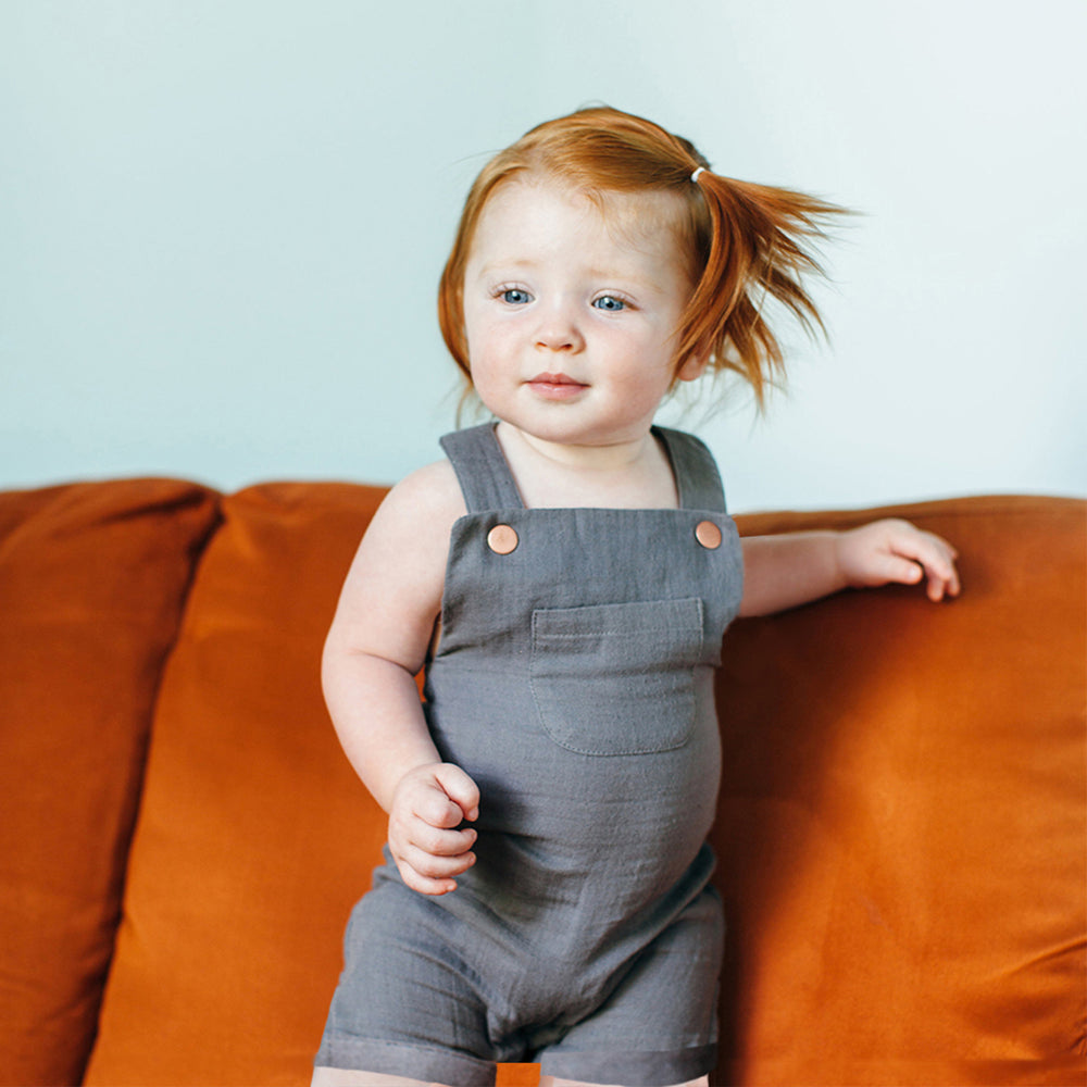 Organic Muslin Overall in Gray, Lifestyle