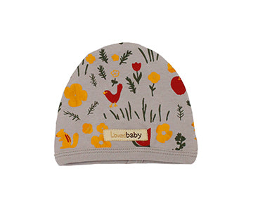 Organic Cute Cap in Light Gray Hike, a light gray fabric with hiking prints.