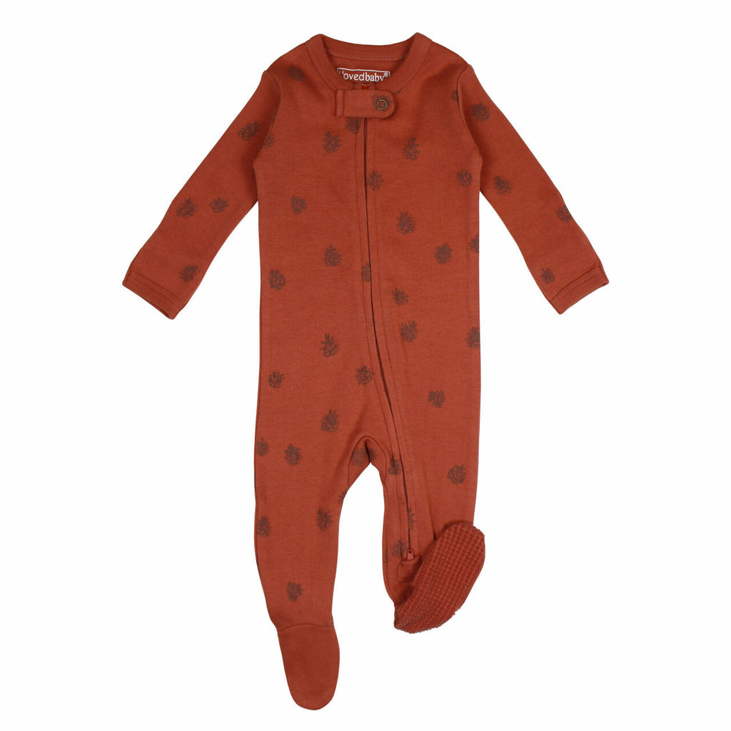 Organic Zipper Footie Cinnamon Pinecone