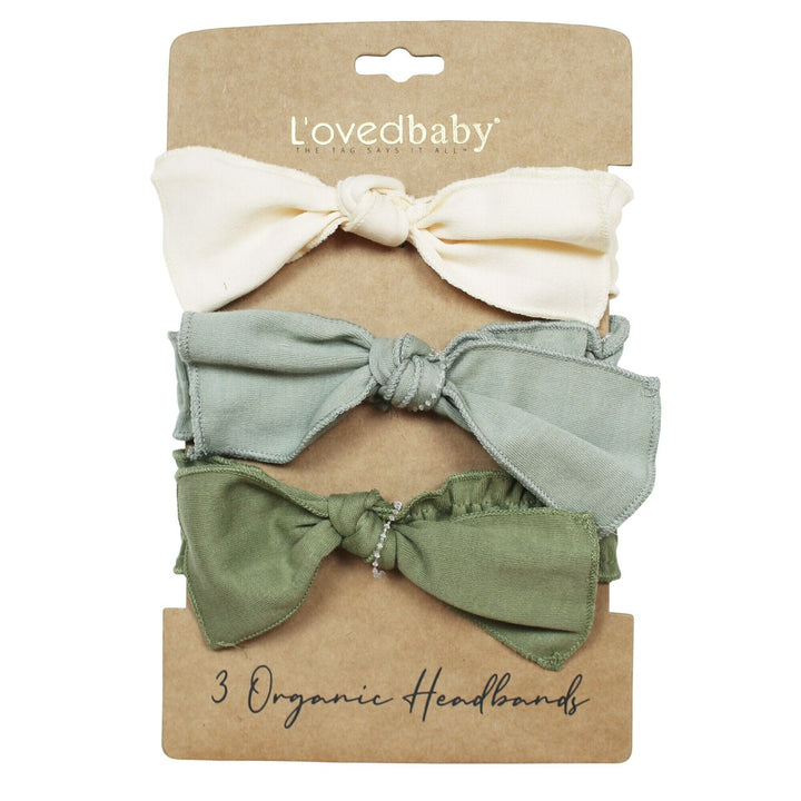 Organic 3-Piece Headband Gift Set in Going Green, a trio of off white, light green, and dark green.