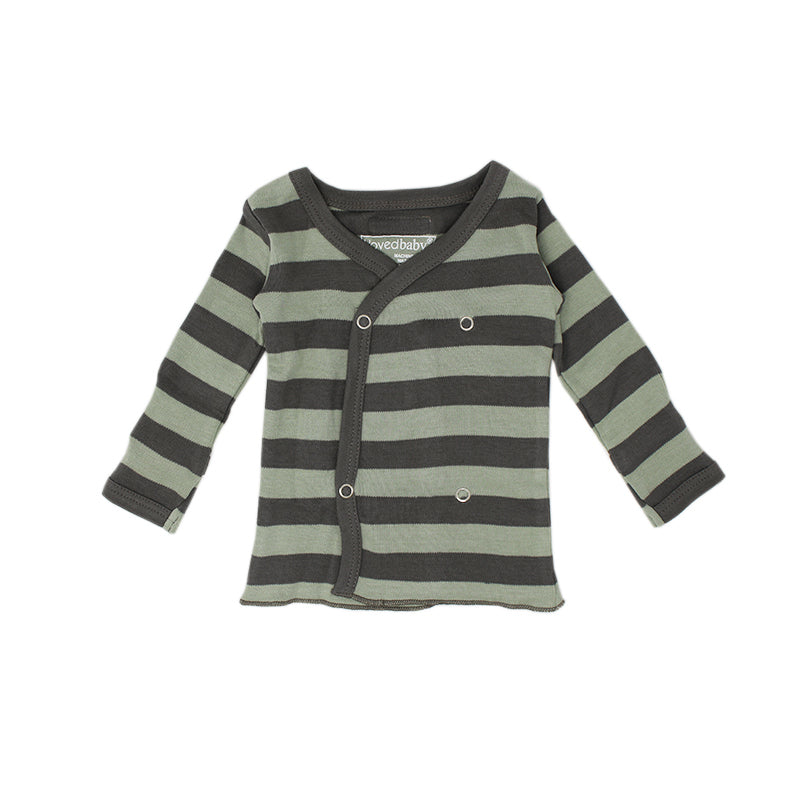 Organic Wrap Shirt in Gray/Seafoam Stripe, Flat