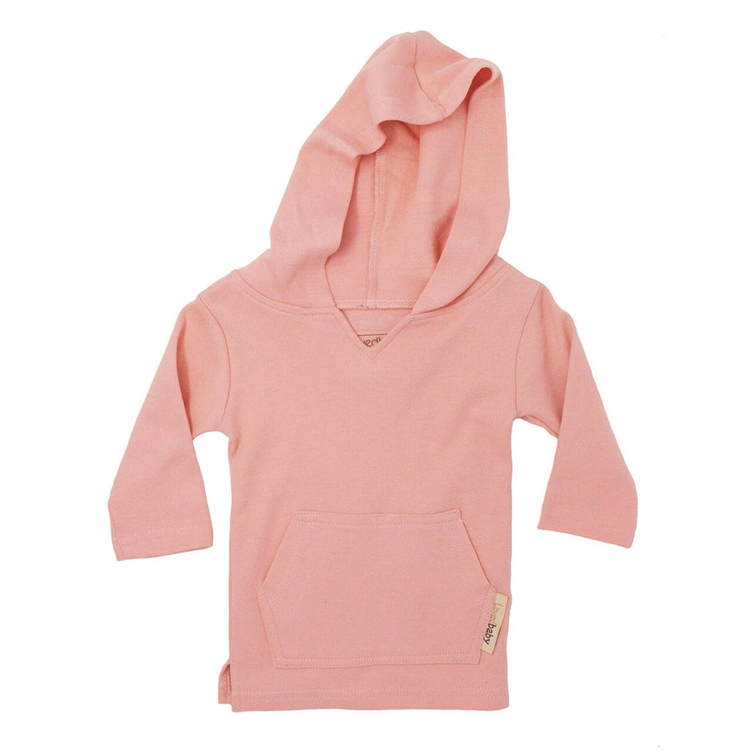 Organic Hoodie in Coral, a salmon pink color.