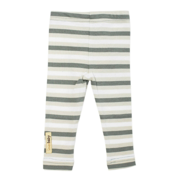 Organic Leggings in Seafoam Stripe, a white, light green and off white stripe pattern .