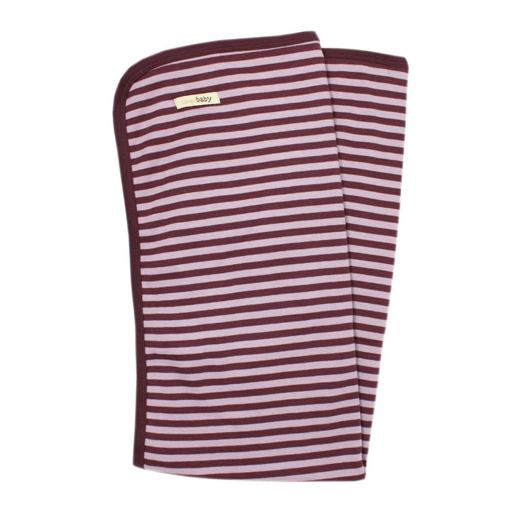 Organic Swaddling Blanket in Lavender/Eggplant, a light purple and dark purple stripe pattern.