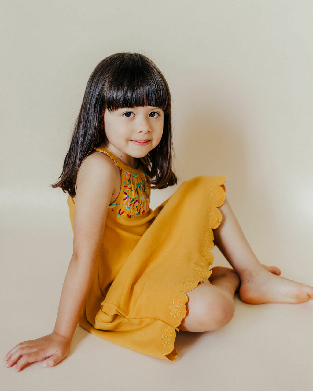 Tangerine Floral - Kids' Organic Embroidered Twirl Dress W/pockets Tangerine Floral - Kids' Organic Embroidered Twirl Dress W/pockets
