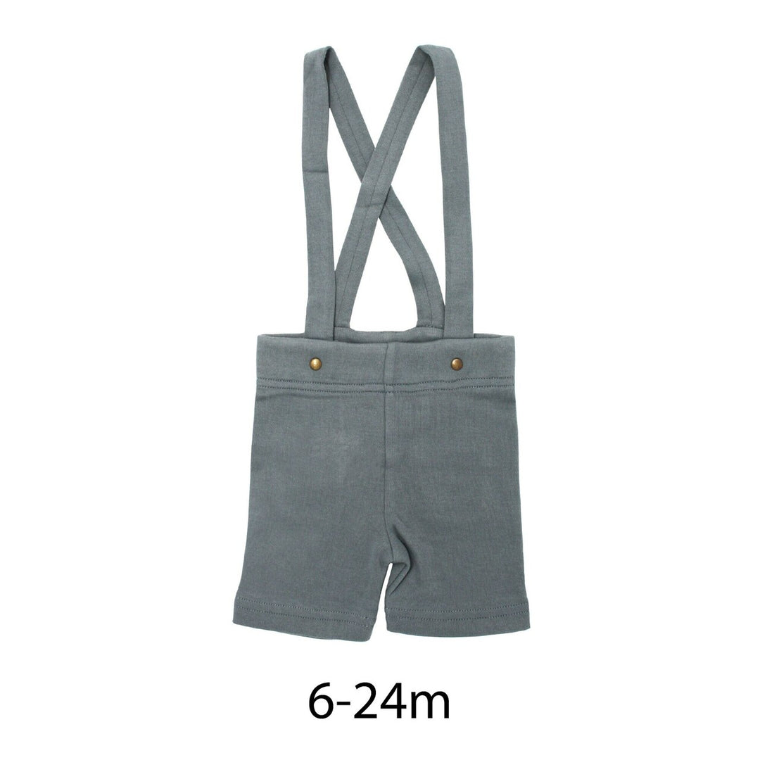 Suspender Shorts in Moonstone (Sizes 6-9m,  12-18m, 18-24m), Flat