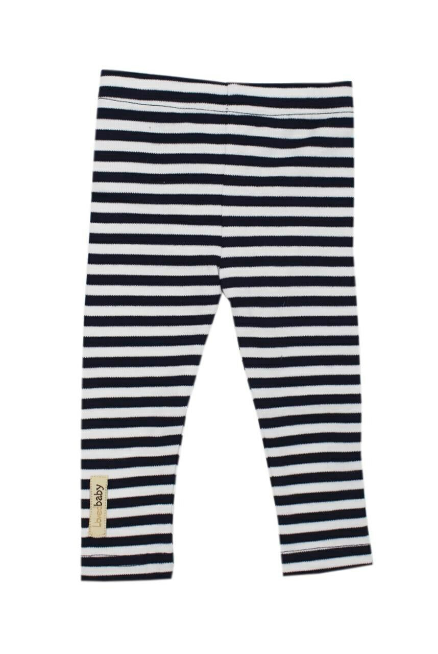 Organic Leggings in Navy/White, a dark blue and white stripe pattern.