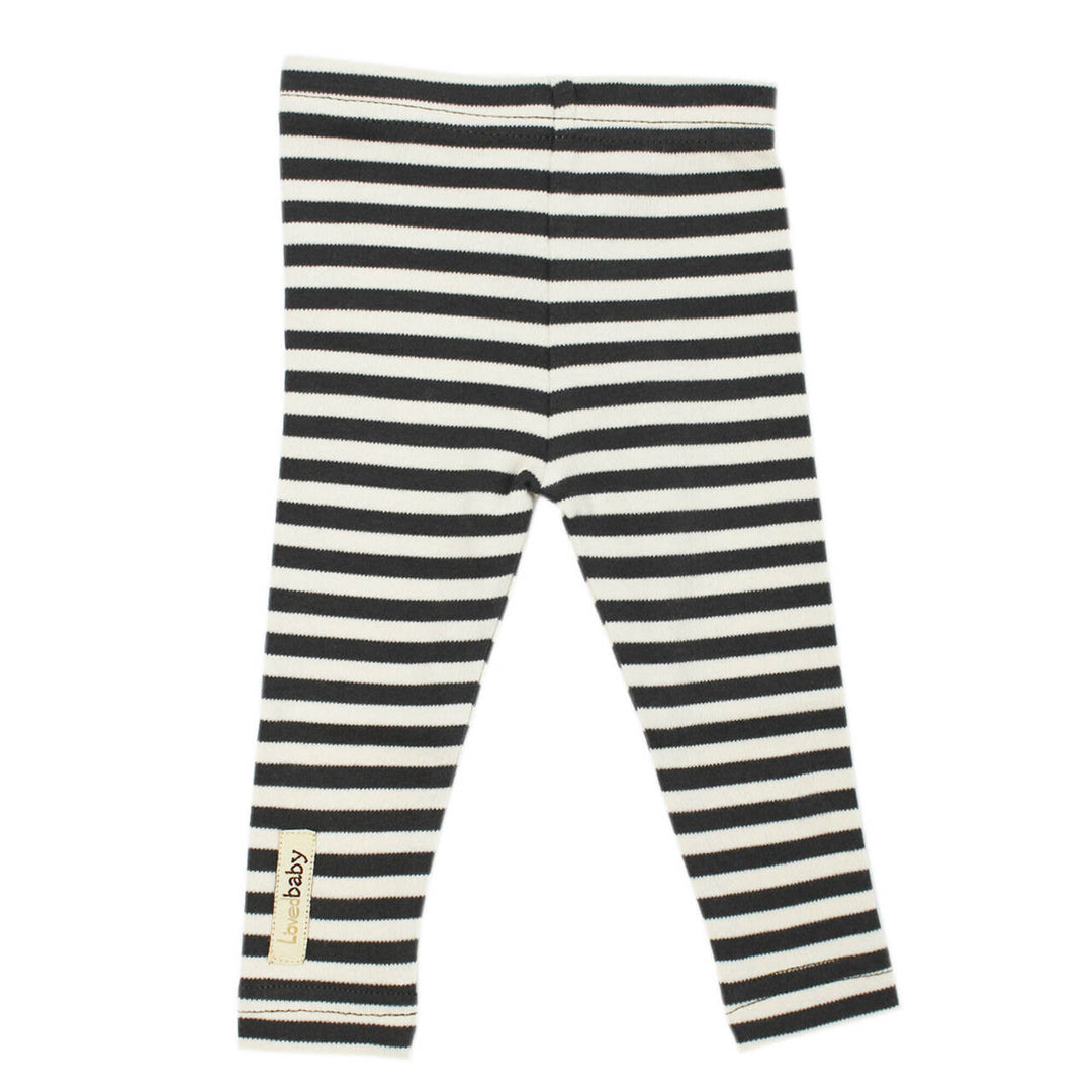Organic Leggings in Gray/Beige, a gray and beige stripe pattern.