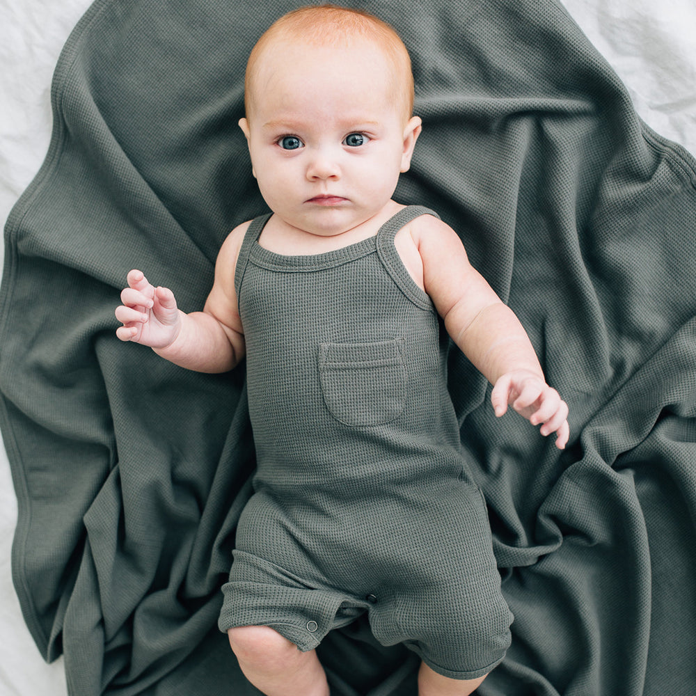 Organic Thermal Romper in Graphite, Lifestyle