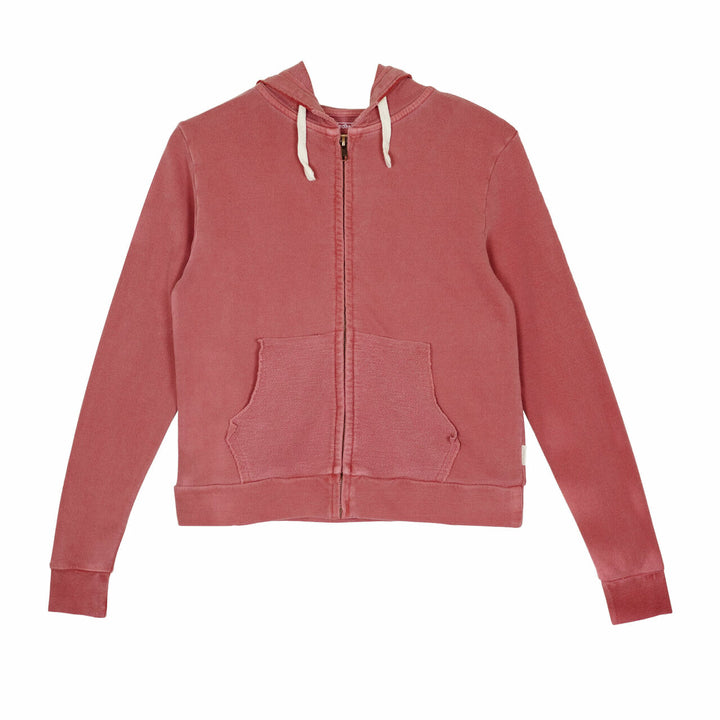 Women's French Terry Hooded Sweatshirt in Sienna, a dark pink color.