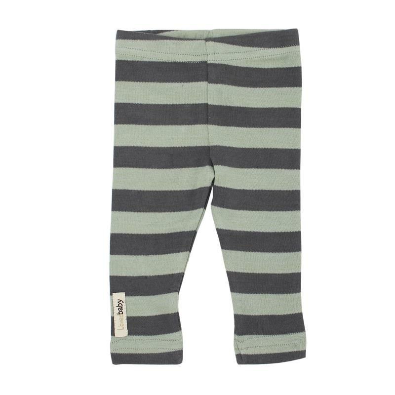 Organic Leggings in Gray/Seafoam Stripe, a gray and light green stripe pattern.