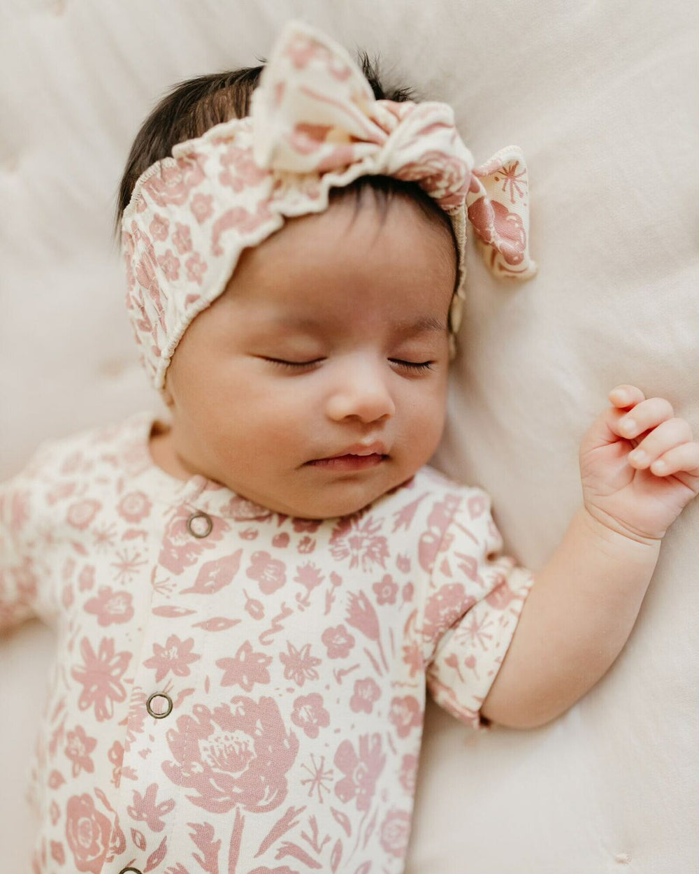 Printed Smocked Headband in What In Carnation? (Beige), Lifestyle
