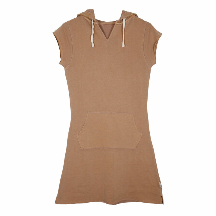 Womens' French Terry Hoodie Dress in Adobe, a tan clay color.