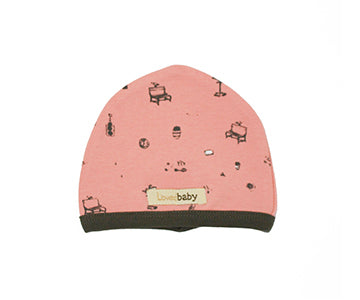 Organic Cute Cap in Coral Itty Bitty City, a coral fabric with city icon print.