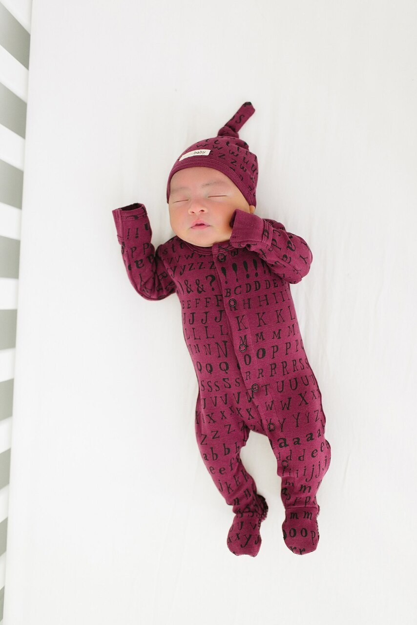 Organic Jumpsuit in Cranberry Letters, Lifestyle