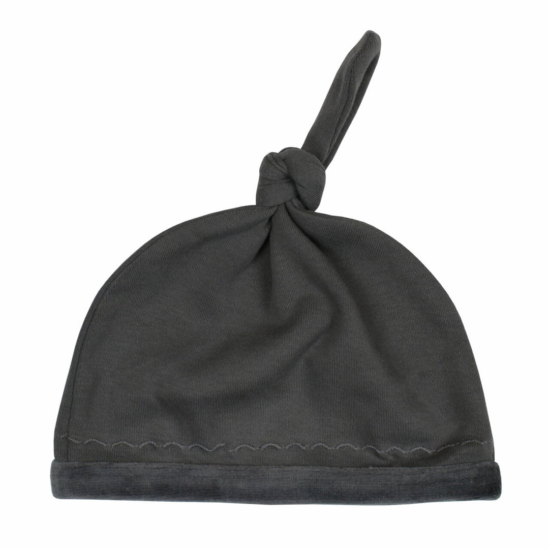 Velveteen Top-Knot Hat in Gray, Flat
