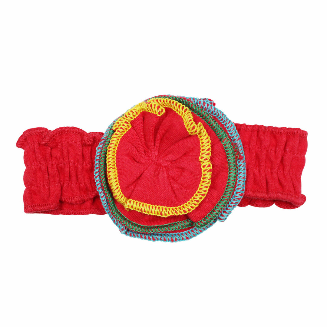 Embroidered Flower Headband in Chili Pepper, a bright red color.